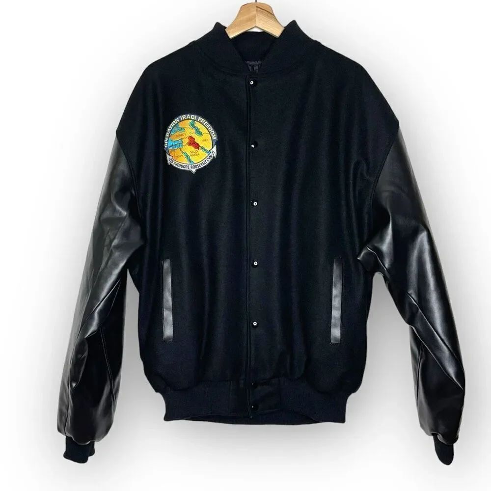USS Theodore Roosevelt Operation Iraqi Freedom Black Wool Bomber Jacket Men’s XL